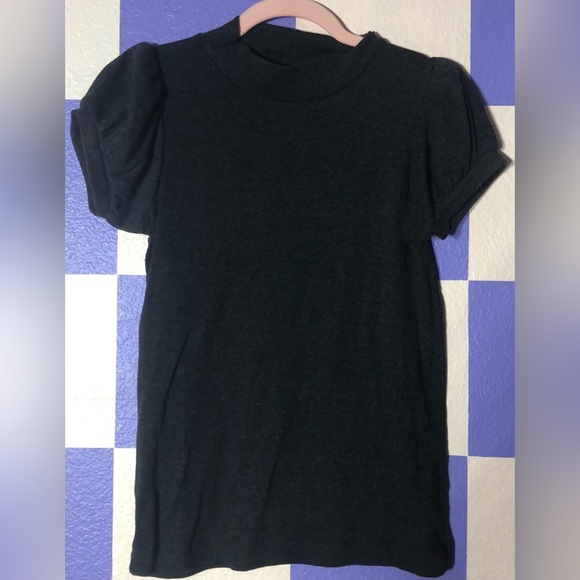 NWT Chaser Mock Neck Ribbed Short Puff Sleeve Triblend Tee - Size S - Picture 1 of 4